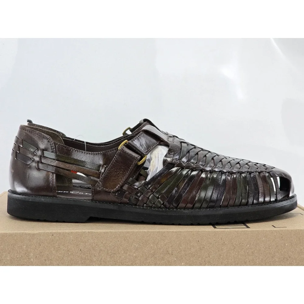 Deer Stags Bamboo Huarache Sandals Mens 14 Brown Woven Leather Slip On -New